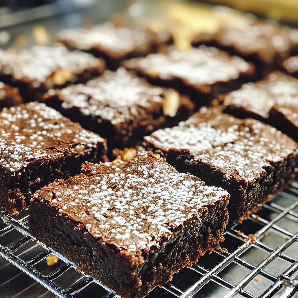 a group of homemade brownies on a cooling rack