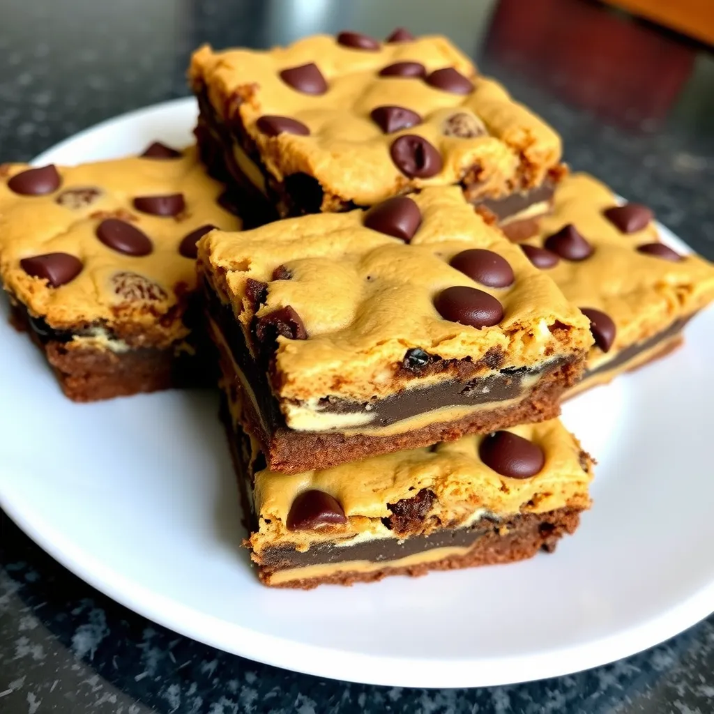 a plate of brownies on a marbled surface